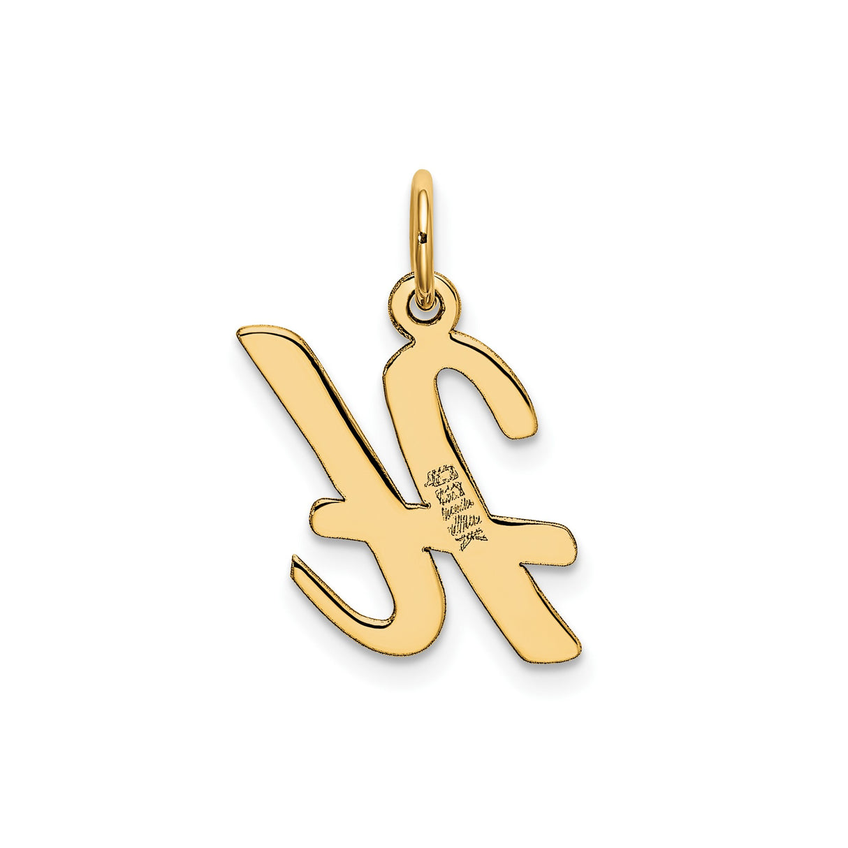 14k Yellow Gold Script Initial H Pendant, Polished Uppercase Letter Charm in Cursive Design