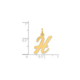 14k Yellow Gold Script Initial H Pendant, Polished Uppercase Letter Charm in Cursive Design