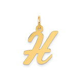 14k Yellow Gold Script Initial H Pendant, Polished Uppercase Letter Charm in Cursive Design