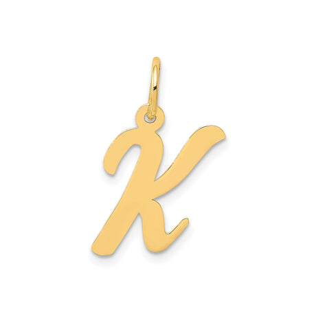 14k Yellow Gold Letter K Pendant Charm, Polished Script Initial, Minimalist Monogram Jewelry