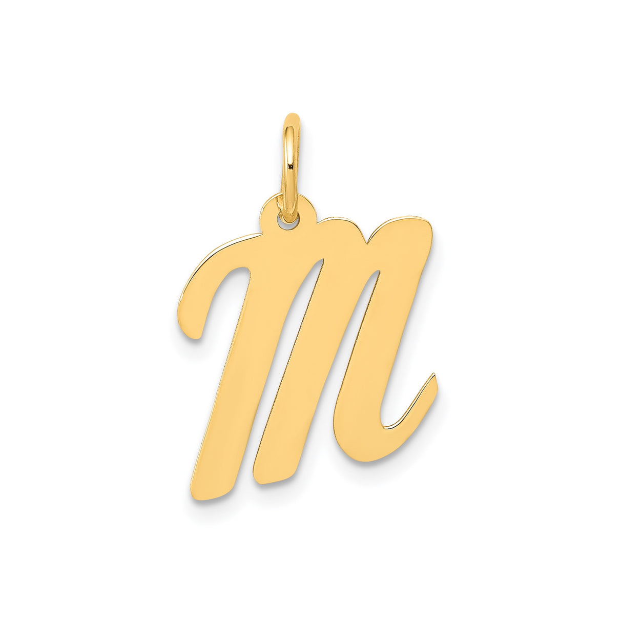 14k Yellow Gold Script M Pendant, Polished Uppercase Letter Charm, Monogram Initial Jewelry for Women