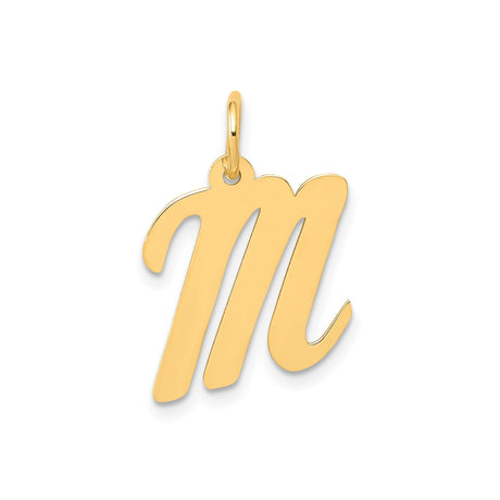 14k Yellow Gold Script M Pendant, Polished Uppercase Letter Charm, Monogram Initial Jewelry for Women