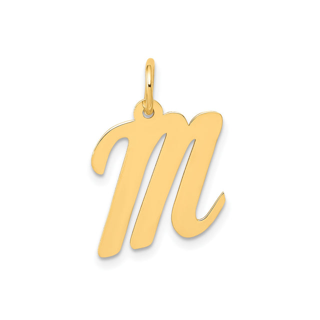 14k Yellow Gold Script M Pendant, Polished Uppercase Letter Charm, Monogram Initial Jewelry for Women