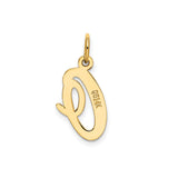 14k Yellow Gold Initial Q Pendant, Polished Script Letter Charm for Women