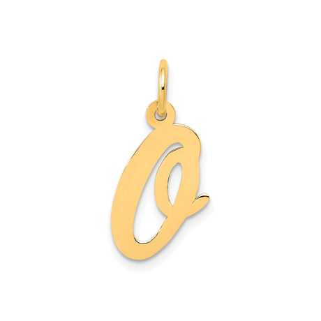14k Yellow Gold Initial Q Pendant, Polished Script Letter Charm for Women
