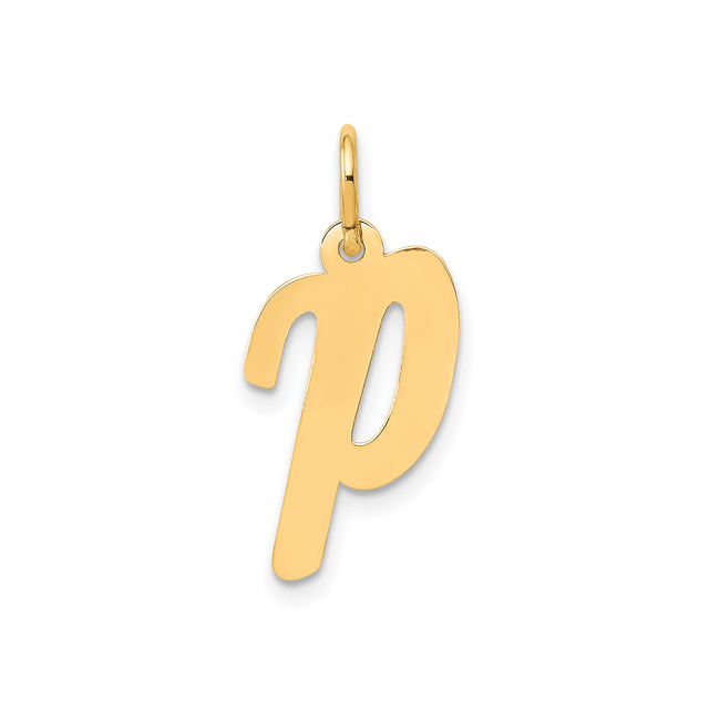 14k Yellow Gold Letter P Pendant Charm, Polished Script Initial, Minimalist Monogram Jewelry