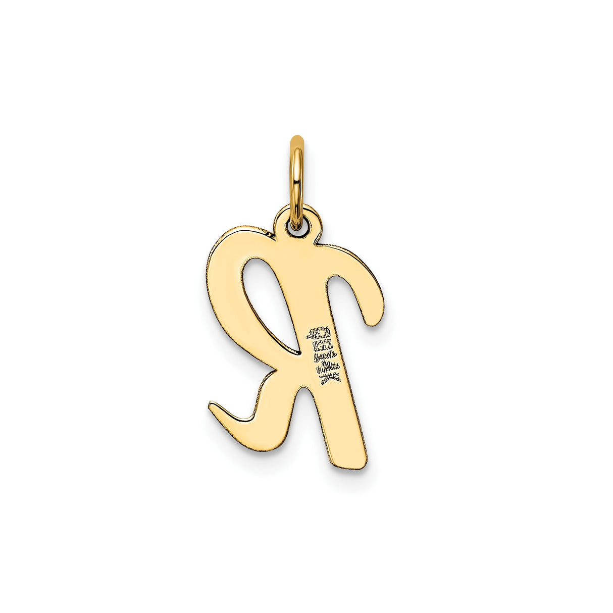 14k Yellow Gold Letter R Pendant Charm, Polished Script Initial, Unisex or Womens Jewelry