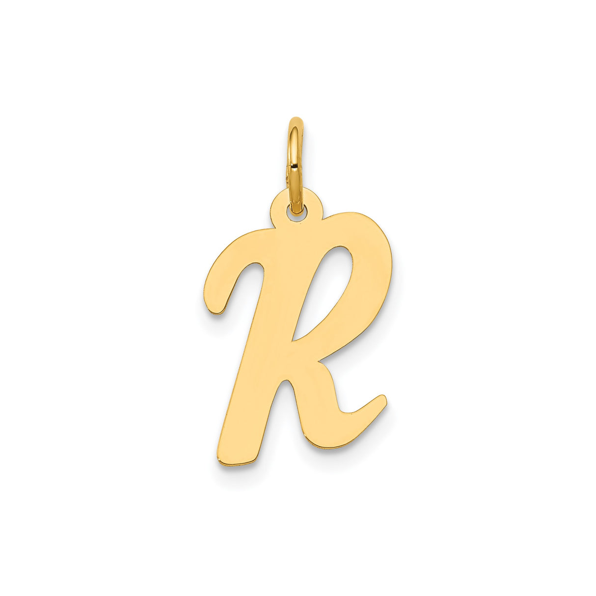 14k Yellow Gold Letter R Pendant Charm, Polished Script Initial, Unisex or Womens Jewelry