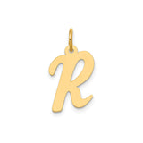 14k Yellow Gold Letter R Pendant Charm, Polished Script Initial, Unisex or Womens Jewelry