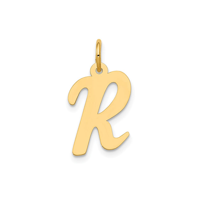 14k Yellow Gold Letter R Pendant Charm, Polished Script Initial, Unisex or Womens Jewelry