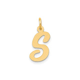 14k Yellow Gold S Initial Pendant Charm, Flat Script Letter Monogram Jewelry for Women or Unisex