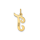 14k Yellow Gold Script J Pendant, Polished Cursive Initial Charm for Women