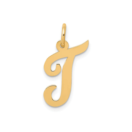 14k Yellow Gold Script J Pendant, Polished Cursive Initial Charm for Women
