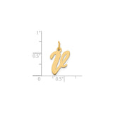 14k Yellow Gold Initial V Pendant, Script Letter Design, Polished Monogram Charm