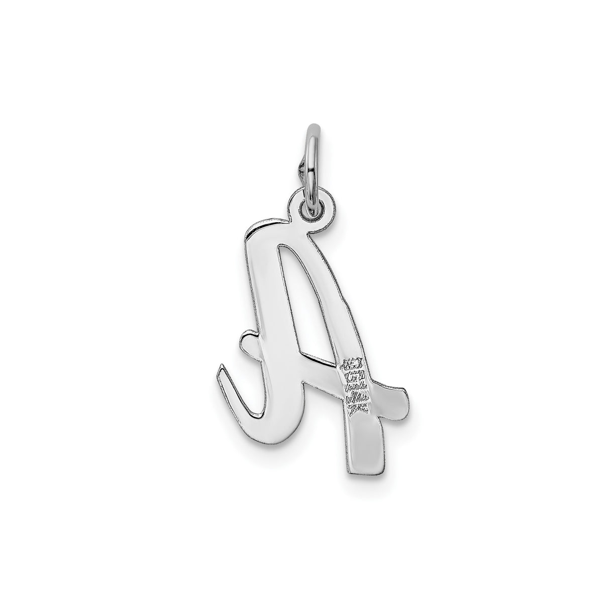 14k White Gold Script Letter A Pendant, Polished Uppercase Initial Charm for Women