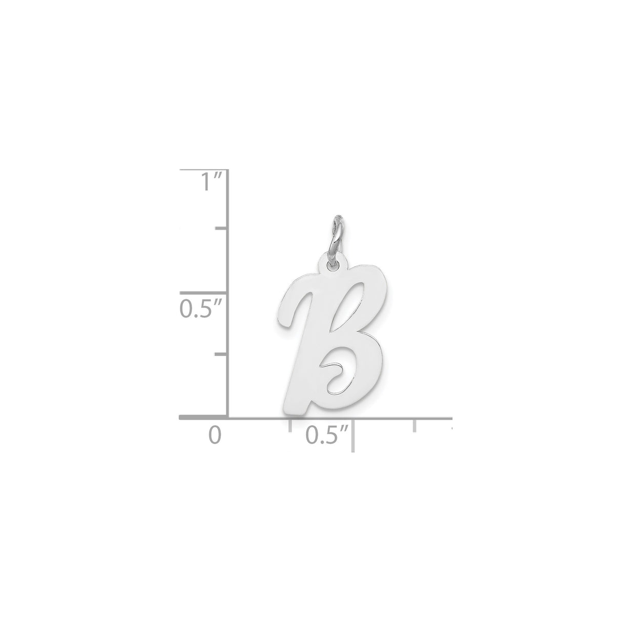 14k White Gold Script Initial B Pendant, Polished Uppercase Letter Charm for Women