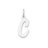 14k White Gold Script Initial C Pendant, Polished Letter Charm, Minimalist Monogram Jewelry for Women