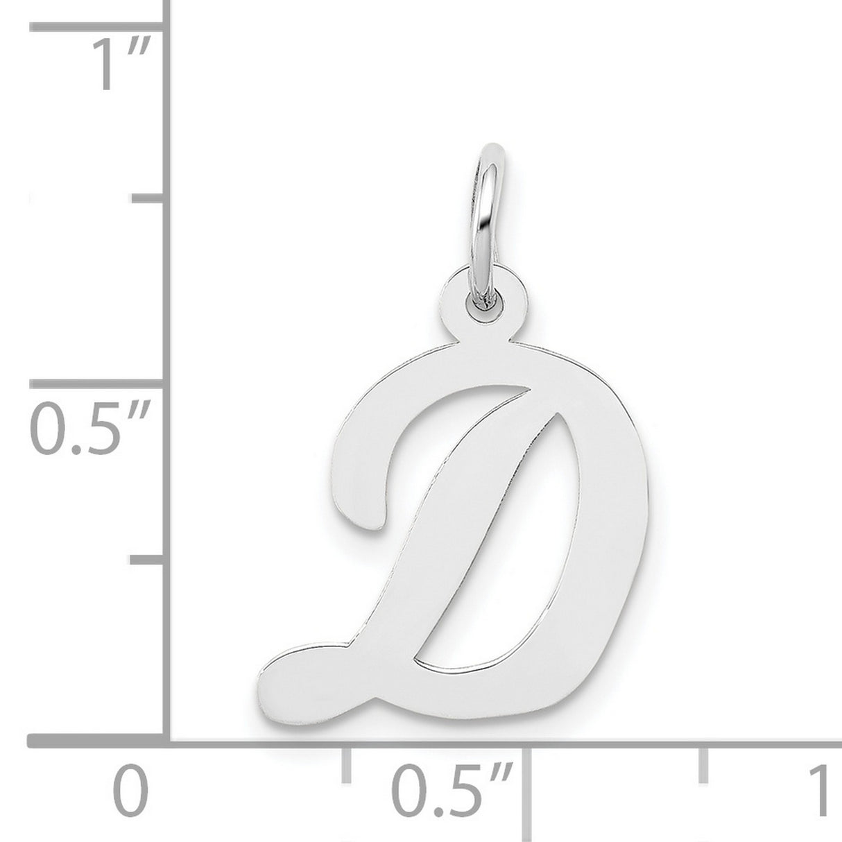14k White Gold Initial D Pendant, Script Letter Charm with Polished Finish for Women