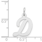 14k White Gold Initial D Pendant, Script Letter Charm with Polished Finish for Women