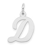 14k White Gold Initial D Pendant, Script Letter Charm with Polished Finish for Women