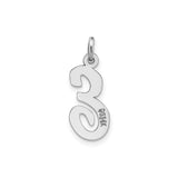 14k White Gold Script Initial Pendant, Polished Cursive Letter E Charm for Women