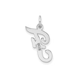 14k White Gold Script Letter F Pendant, Polished Cursive Initial Charm for Women