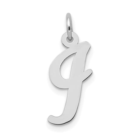 14k White Gold Initial J Pendant, Polished Cursive Letter Charm for Women