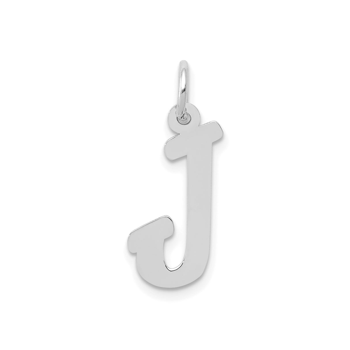 14k White Gold Initial J Pendant, Polished Block Letter Charm for Women or Unisex