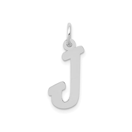 14k White Gold Initial J Pendant, Polished Block Letter Charm for Women or Unisex
