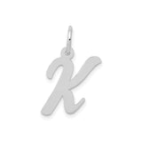 14k White Gold Letter K Pendant, Script Initial Charm for Necklace or Bracelet