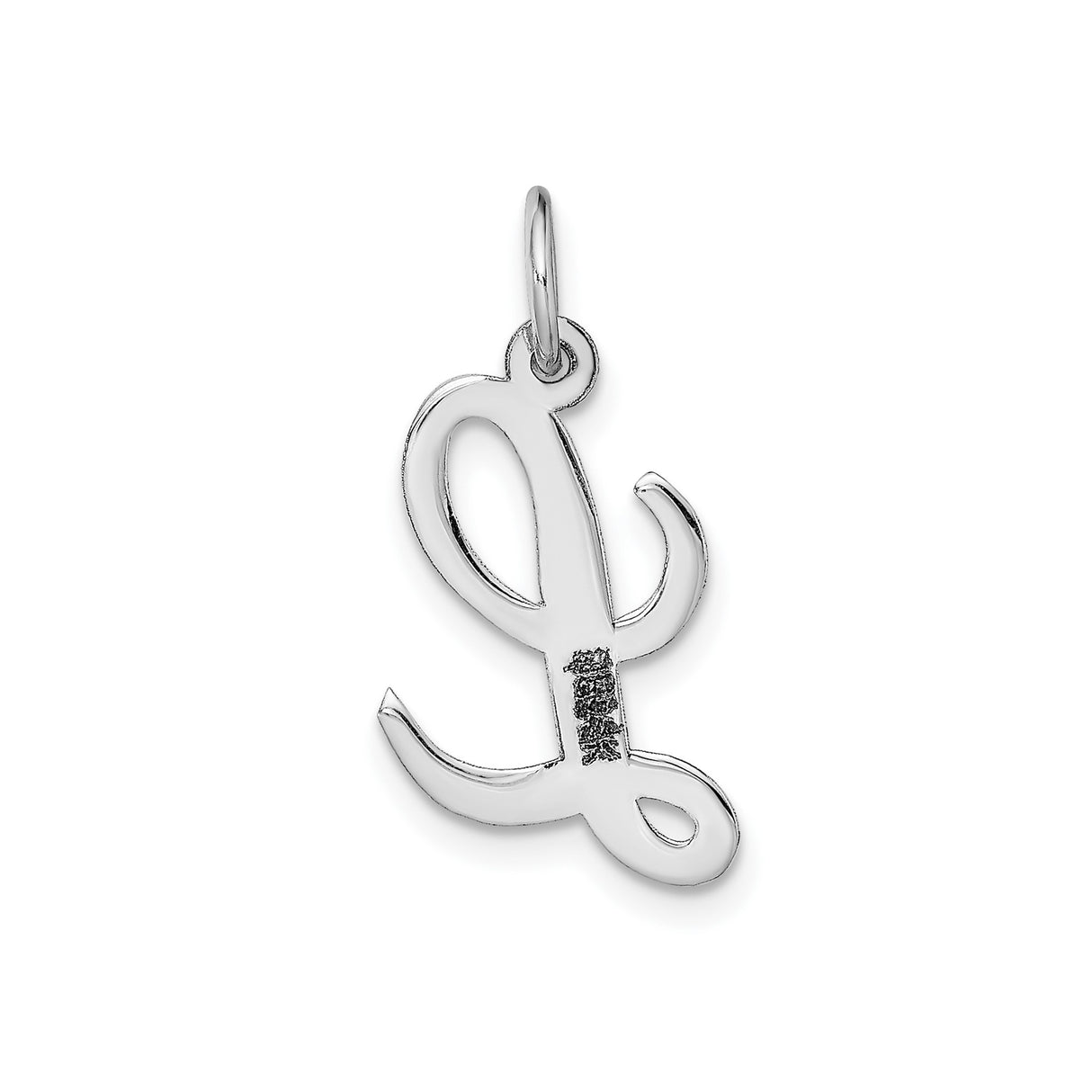 14k White Gold Script L Pendant, Polished Uppercase Initial Charm in Cursive Design