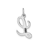 14k White Gold Script L Pendant, Polished Uppercase Initial Charm in Cursive Design