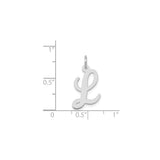 14k White Gold Script L Pendant, Polished Uppercase Initial Charm in Cursive Design