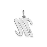 14k White Gold Script M Pendant, Polished Flat Uppercase Letter Charm for Women