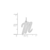 14k White Gold Script M Pendant, Polished Flat Uppercase Letter Charm for Women