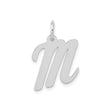 14k White Gold Script M Pendant, Polished Flat Uppercase Letter Charm for Women