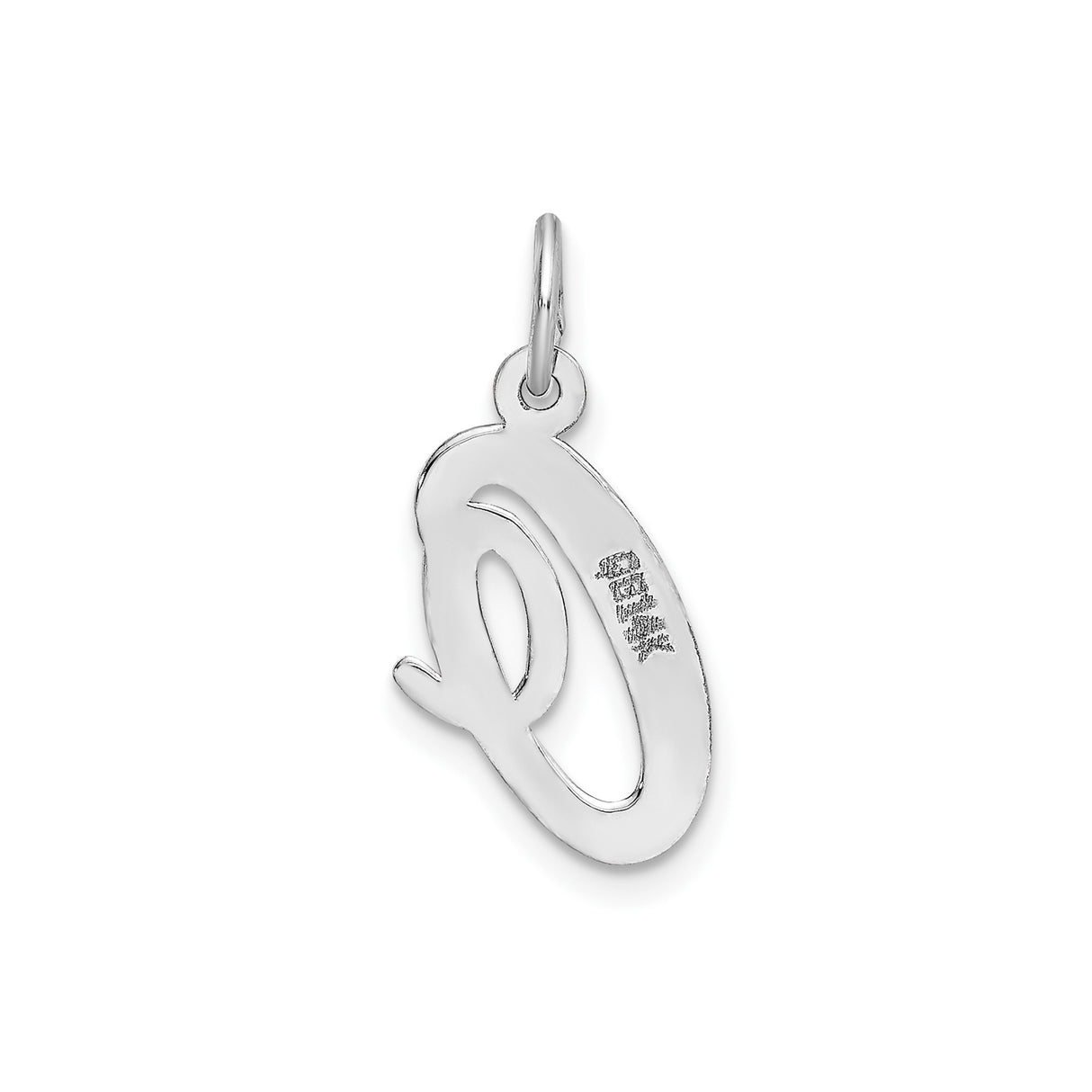14k White Gold Script Initial Q Pendant Charm, Polished Cursive Letter Design for Women