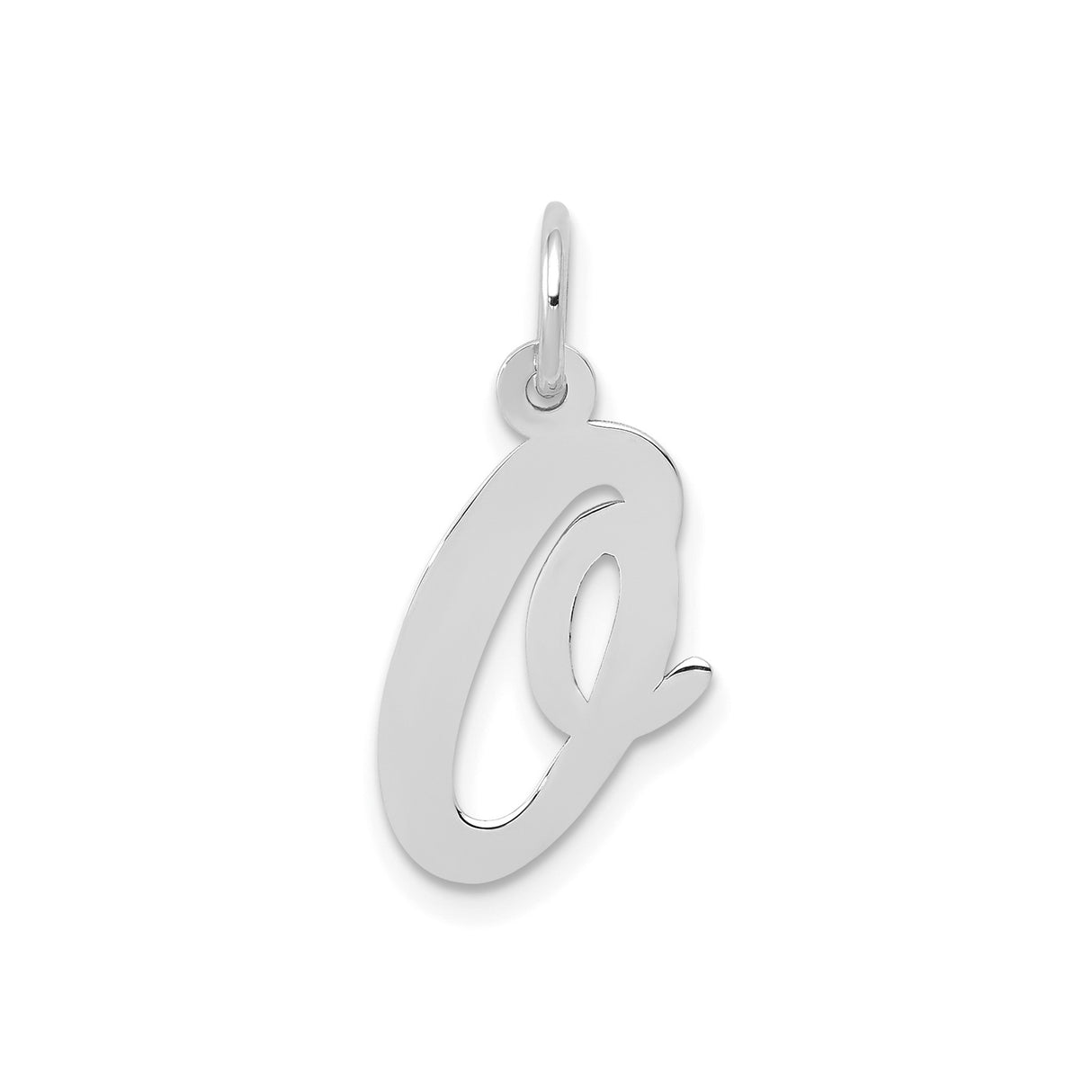 14k White Gold Script Initial Q Pendant Charm, Polished Cursive Letter Design for Women
