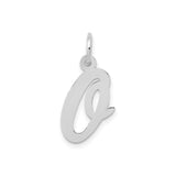 14k White Gold Script Initial Q Pendant Charm, Polished Cursive Letter Design for Women