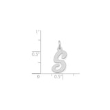 14k White Gold Script Letter S Pendant Charm, Polished Cursive Initial Jewelry for Necklace or Bracelet