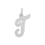 14k White Gold Initial J Pendant, Polished Script Letter Charm for Women