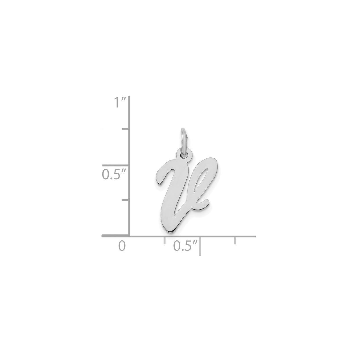 14k White Gold Script Letter V Pendant, Polished Cursive Initial Charm for Women