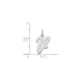 14k White Gold Script Letter V Pendant, Polished Cursive Initial Charm for Women