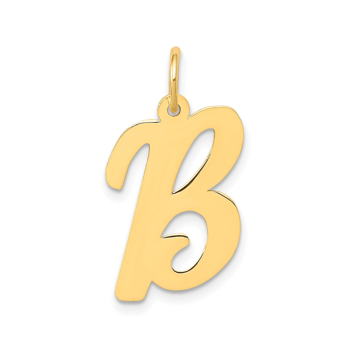 14k Yellow Gold Letter B Pendant Charm, Polished Script Initial Design for Women