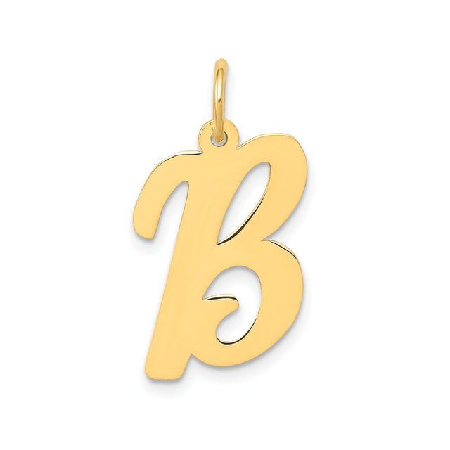 14k Yellow Gold Letter B Pendant Charm, Polished Script Initial Design for Women