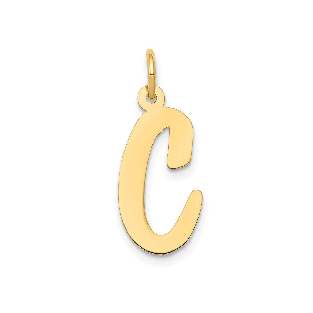 14k Yellow Gold Initial Pendant, Uppercase Letter C Script Charm, Polished Finish