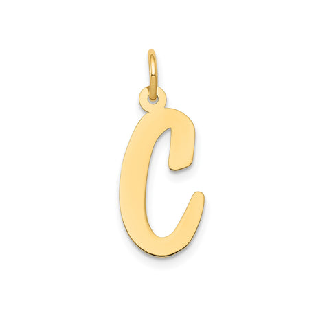 14k Yellow Gold Initial Pendant, Uppercase Letter C Script Charm, Polished Finish