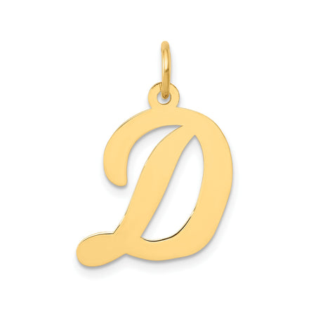 14k Yellow Gold Script Initial D Pendant, Polished Uppercase Letter Charm for Women
