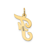 14k Yellow Gold Initial F Pendant, Polished Script Letter Charm, Unisex Monogram Jewelry