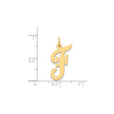 14k Yellow Gold Initial F Pendant, Polished Script Letter Charm, Unisex Monogram Jewelry